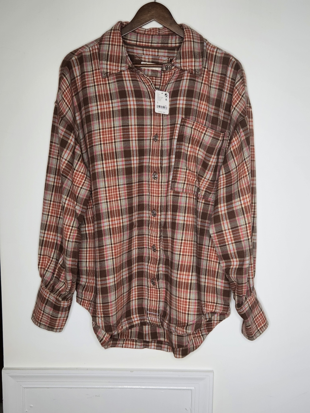 NWT Free People We The Free Ashley Oversized Plaid Flannel Button Down Shirt -M